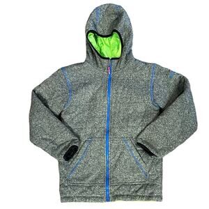 Columbia Youth Boys Medium Reversible Full Zip Hooded Jacket Gray Black & Green